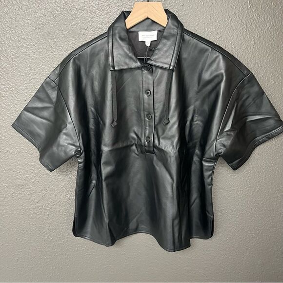 WHO WHAT WEAR collection Nadia vegan-leather pullover top - Picture 1 of 9